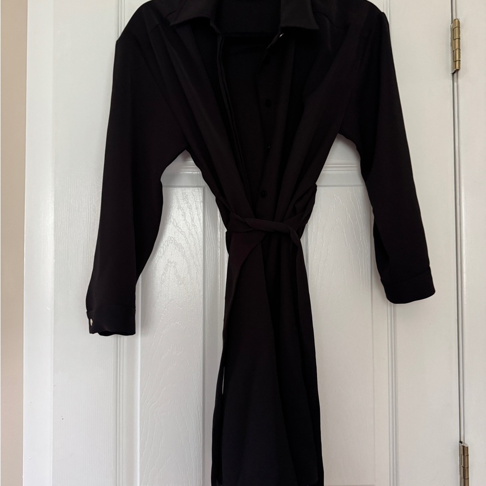 Zara Black Long Sleeve Dress with Tie Belt